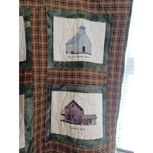 Great Smoky Mountains landmark quilt cabin church patchwork Tennessee coverlet - Picture 5 of 14